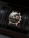 Luxury Minimalist Watch Bracelet Set Business Brown Leather Quartz Wrist Watches for Men