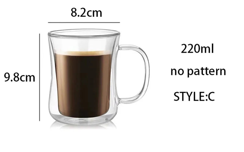 200ml Double Wall Glass Coffee Mug Heat-resistant Espresso Cup Thermo Insulated Cup For Latte Cappuccino Tea Drinkware Set