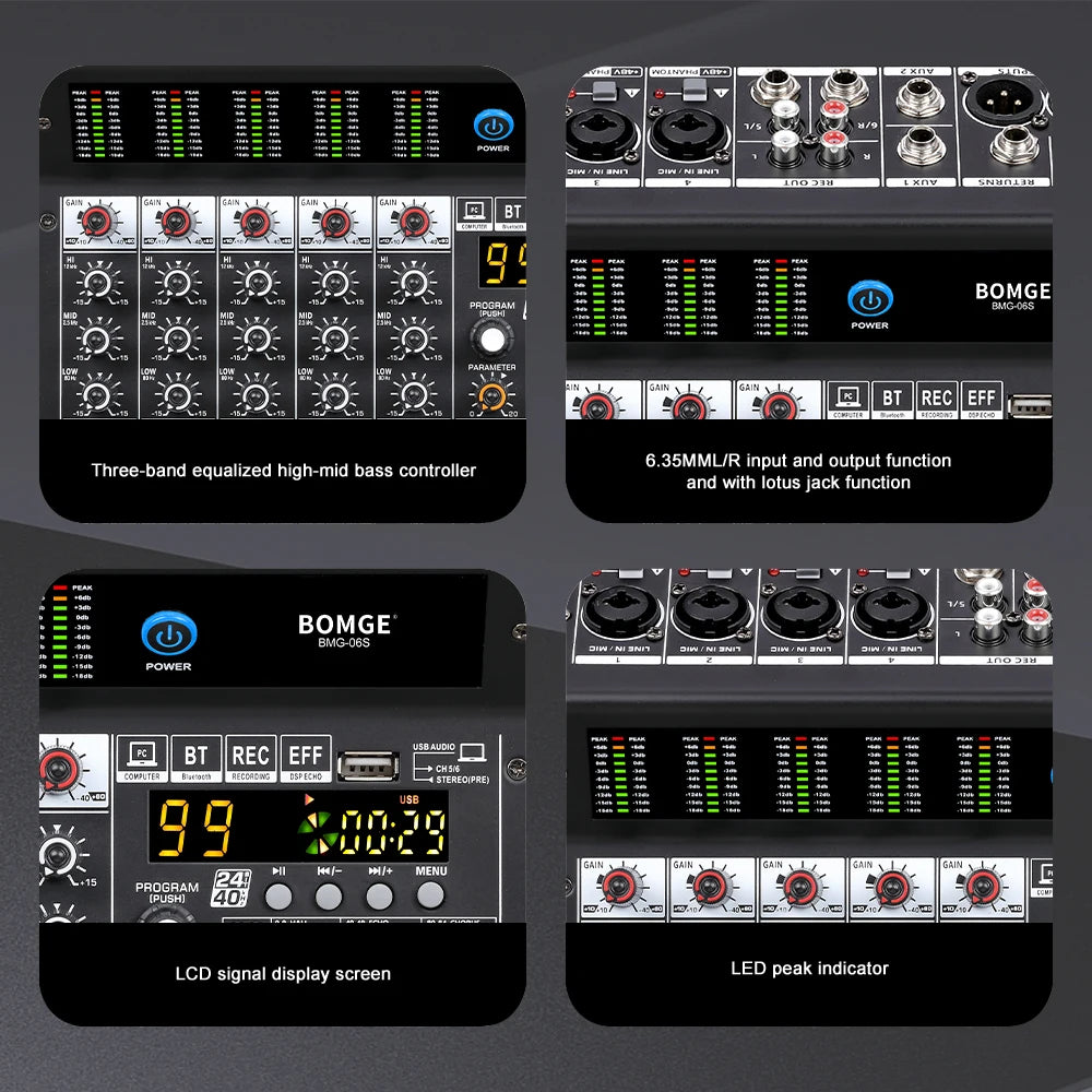 6 Channel Professional Audio Mixer Console with 99 DSP Effects