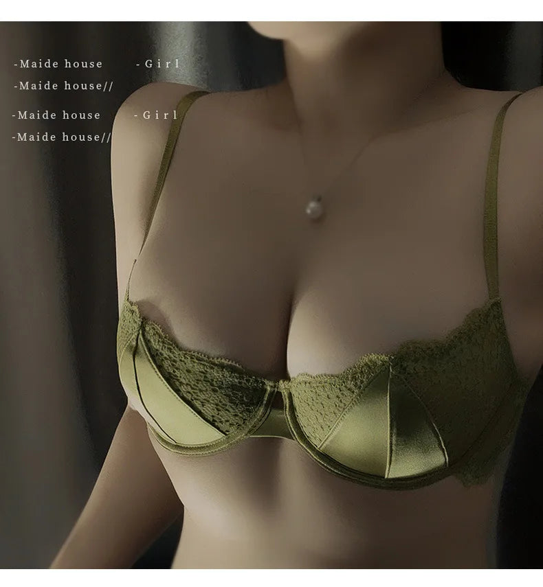 Womens Lace Half Cup Underwire Push Up Bra Set