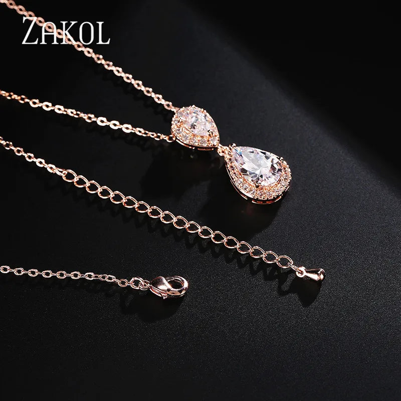 Trendy Water Drop Cubic Zircon Pendants Necklaces