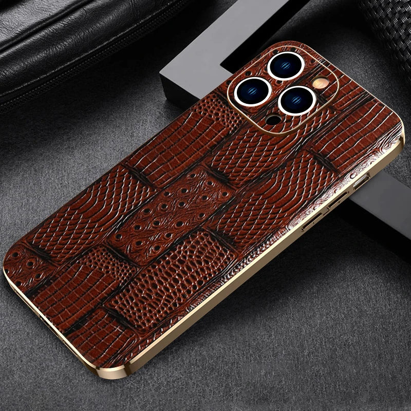 Genuine Leather Phone Case for iPhone 16 15 Pro Max 14promax Luxury Soft Edges Shockproof Camera Protection Cover
