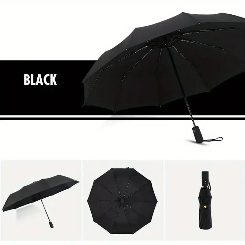 Automatic Folding Umbrella 10 Bone Windproof Sun Rain Protection Business Travel Umbrella