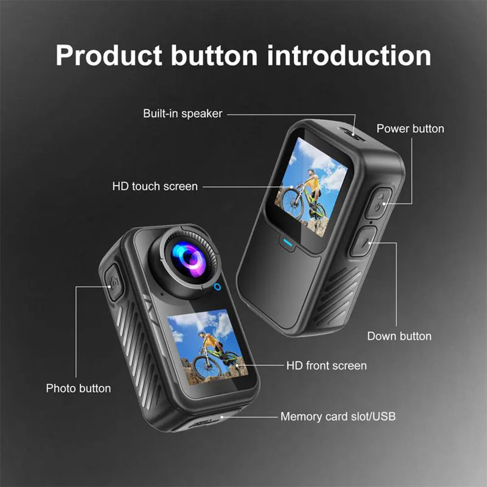 5K Thumb Action Camera 4K 60FPS Waterproof Magnetic Sports Body Cam with 6-Axis Stabilization WiFi Touch Screen