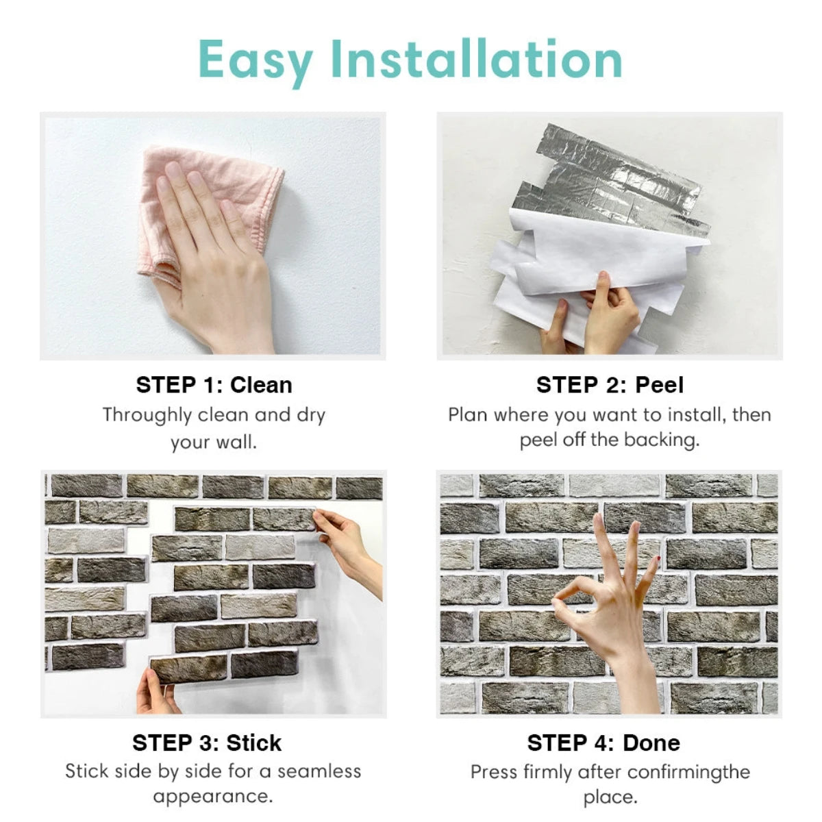 10pcs 3D Wall Sticker Self-adhesive Faux Brick Wall Panel Peel and Stick Kitchen Tile Backsplash Bathroom Wall Tile Sticker