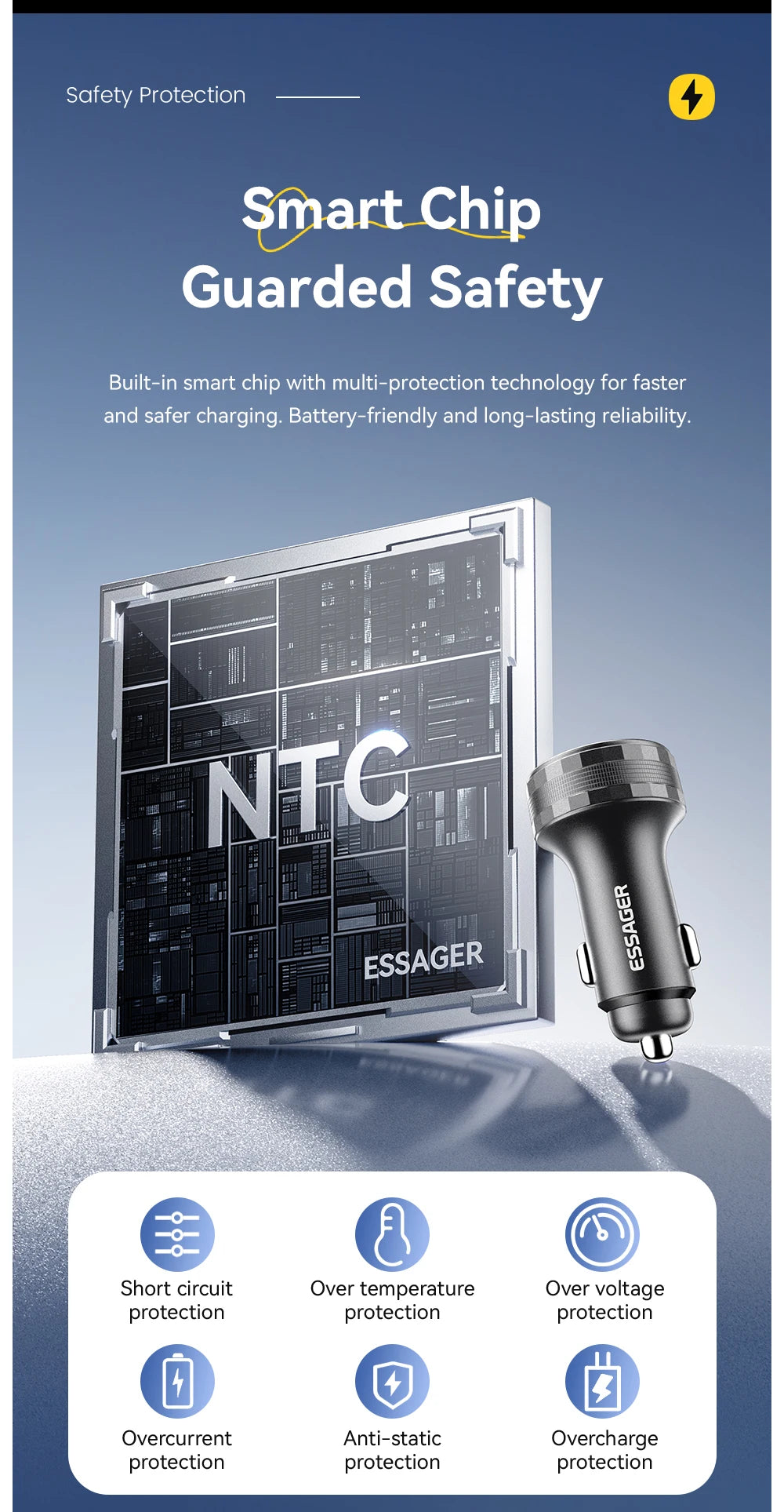 108W USB C Car Charger 3 Ports PD 3.0 Fast Charging Digital Display Dual Type C + USB Adapter