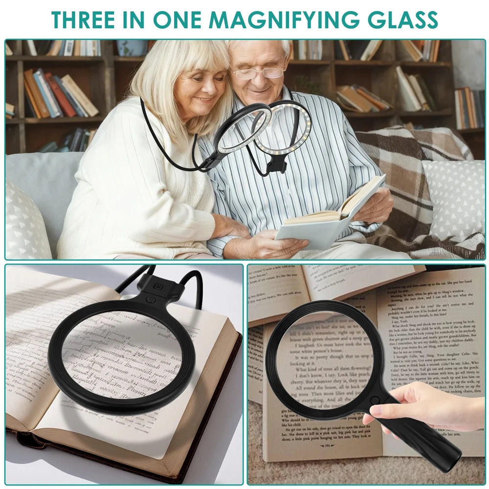 Neck Wear Magnifying Glass 5X LED Light Reading Magnifier