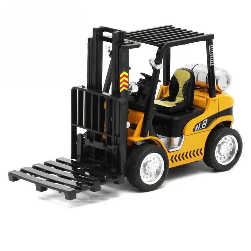 1:24 Crane Forklift Model Car Toy Diecast Metal Warehouse Lift Truck Sound Light Pull Back Adjustable Engineering Vehicle Models