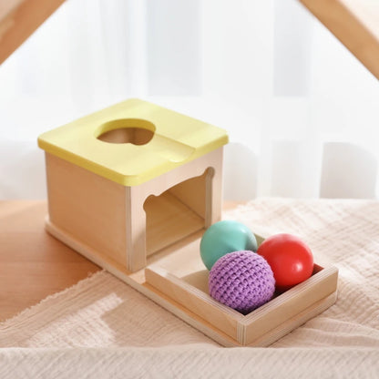 Kid Educational Toy Macaron Wooden Toys Children Montessori Object Permanence Box Hammer Box Coin Ball Textile Drum Drawer Box