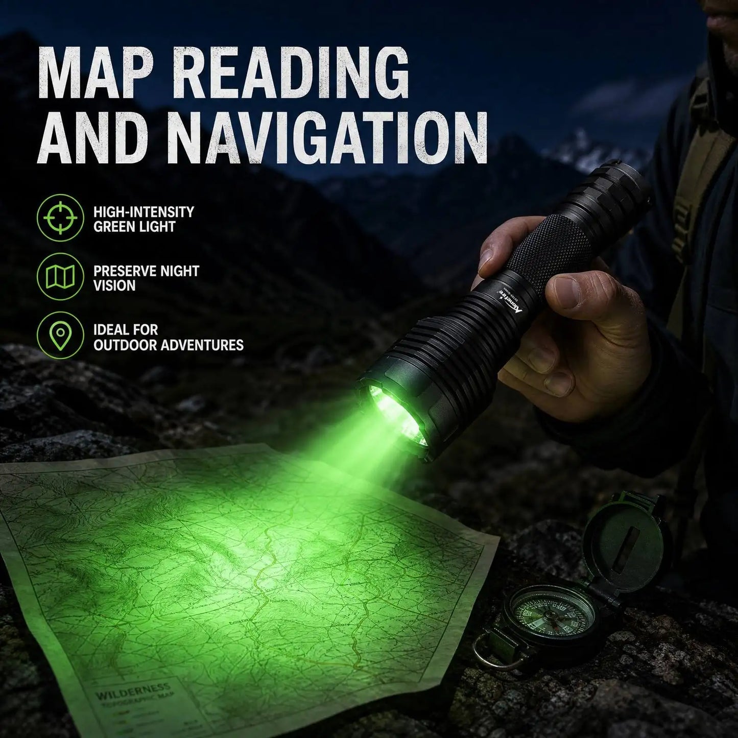 10W Green Light Rechargeable LED Flashlight