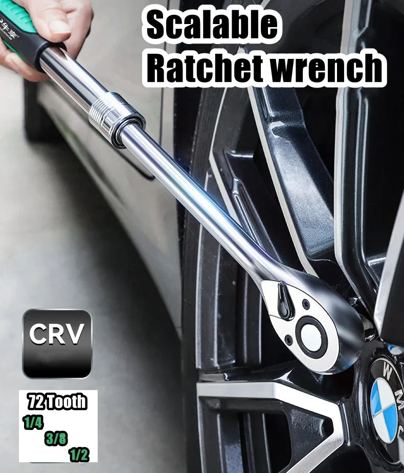 Telescopic Socket Ratchet Wrench for Automotive Repair Adjustable Head Ratchet Set 72 Tooth Quick Release Wrench Manual Tool