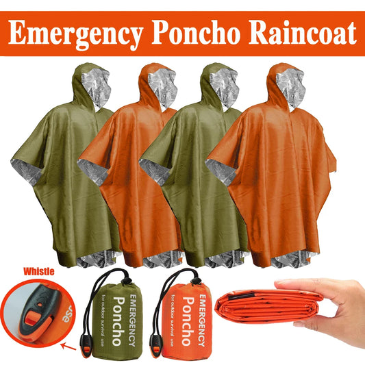 Emergency Thermal Waterproof Rain Poncho and Survival Blanket