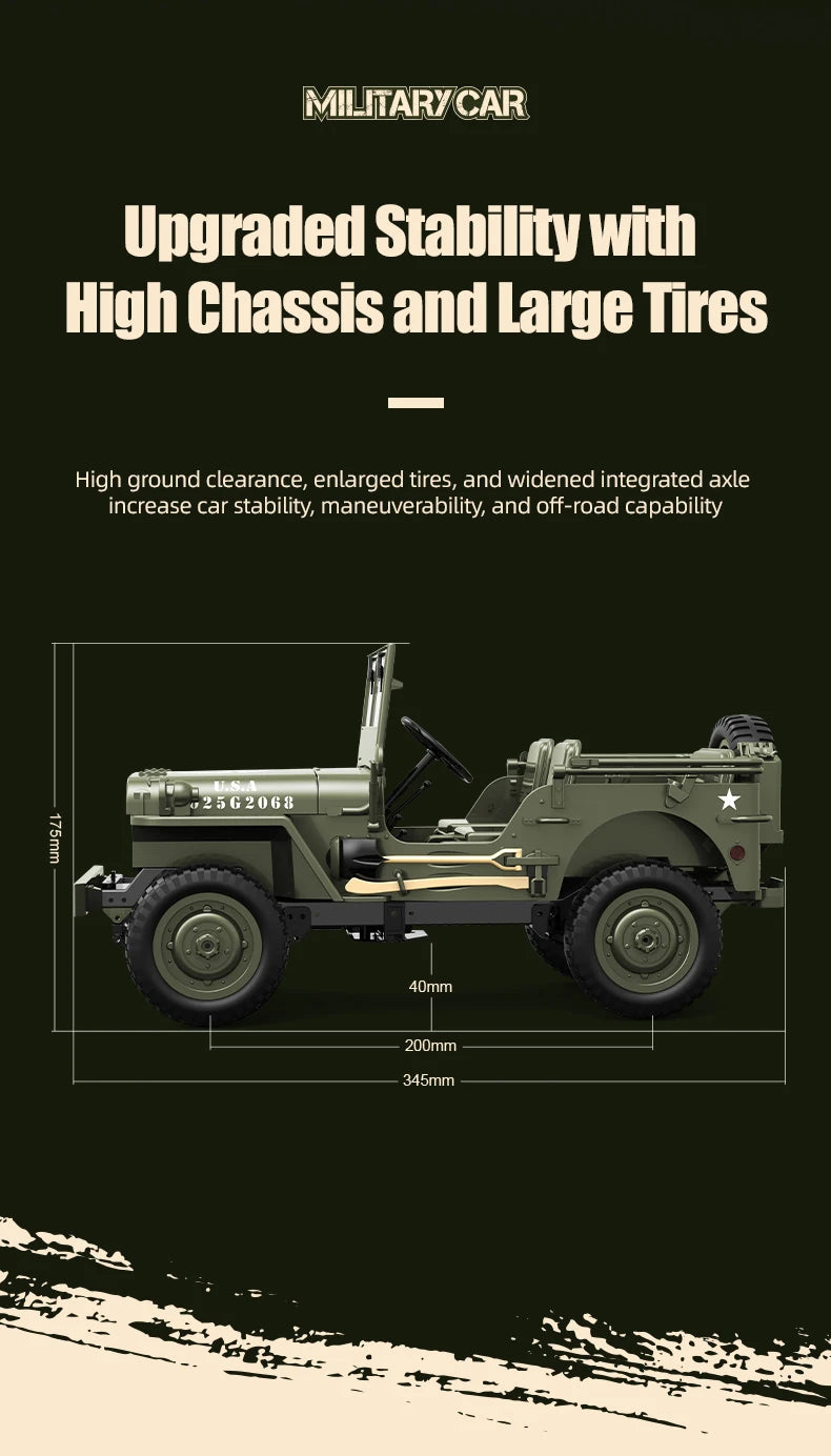 1 to 10 Scale 4WD Remote Control Military Off Road Jeep
