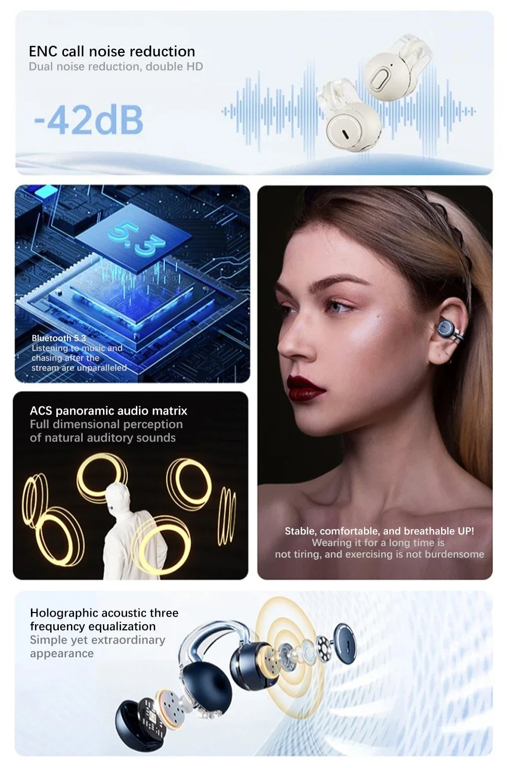 Xiaomi S36 Bluetooth Earbuds True Clip-on Wireless Earphone Noise Cancelling Headset In-Ear Handsfree With Mic