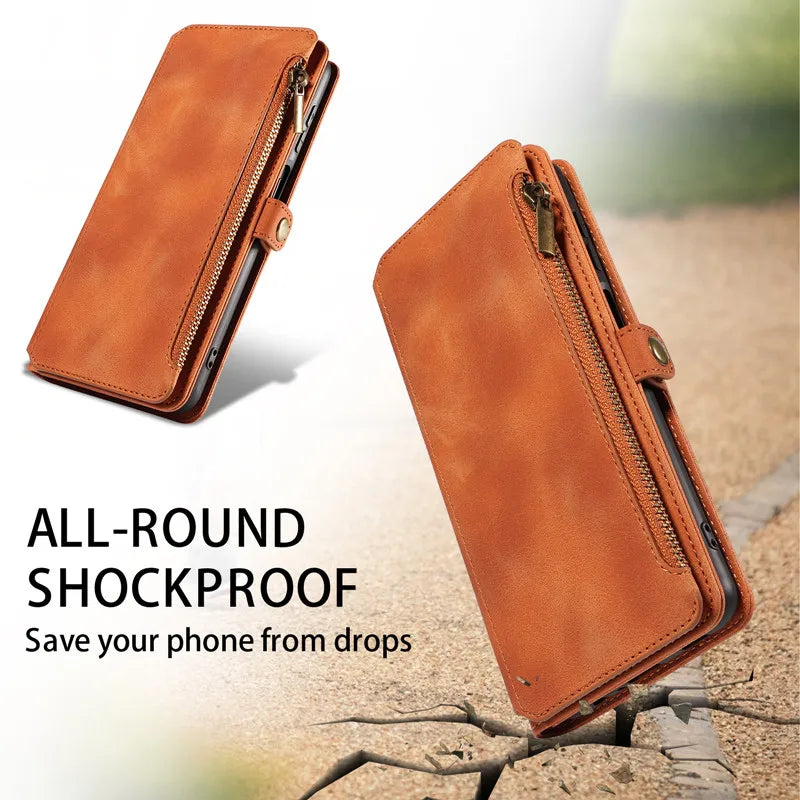 Luxury Leather Flip Wallet Case with Lanyard for Samsung Galaxy S26 / S25 / S24 / S23 Ultra & Plus – Magnetic Full Coverage Phone Bag Cover