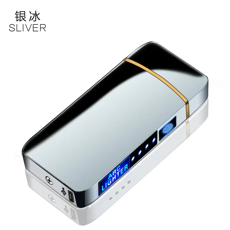 Electronic Lighter, Intellignet Touch Ignition, Metal Windproof, Dual Arc Flameless, Rechargeable USB Lighter, LED Power Display