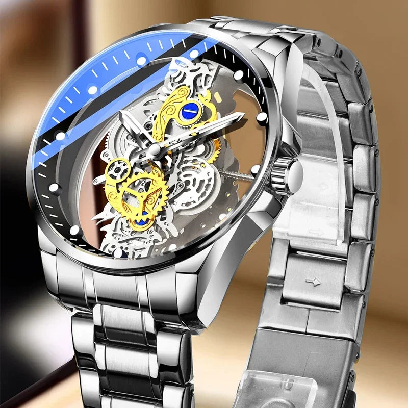 Men Watch Skeleton Quartz Wristwatch Gold Skeleton Retro Man Watch Top Brand Luxury Clock Watches