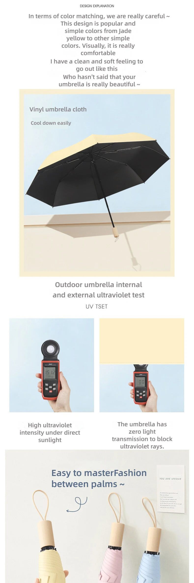 A wooden handle travel camping outdoor sunshade umbrella with high aesthetic value, French retro style umbrella