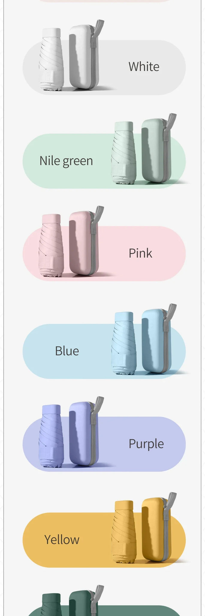 A solid color umbrella with a capsule box and a foldable umbrella for easy travel The umbrella is suitable for both sunny and r