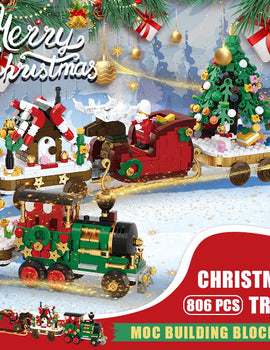 Merry Christmas Train Santa Claus Sleigh Carriage Christmas Tree Building Blocks Assembly Bricks Toys 's Xmas Gifts