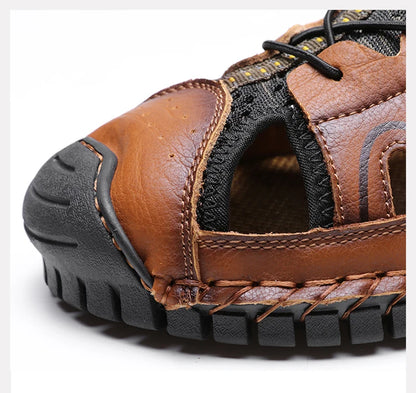 Shoes Summer Slippers Genuine Leather Non-slip Beach Shoes Male Outdoor Casual Sandals Slippers Handmade Sewing