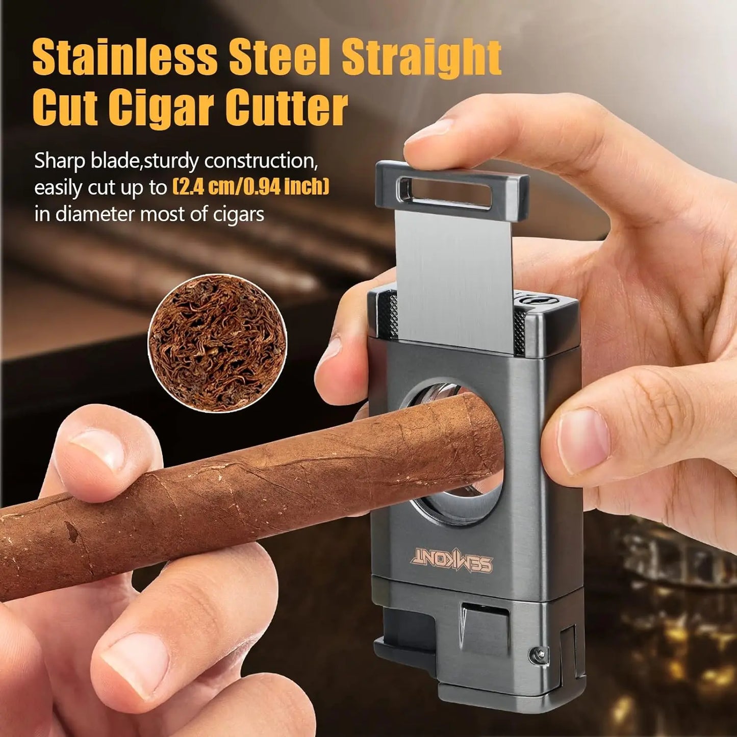 Cigar Lighter Triple Jet Flame Cigar Cutter Windproof Butane Refillable Torch Lighters 2 in 1 Multifunctional Ashtray Set