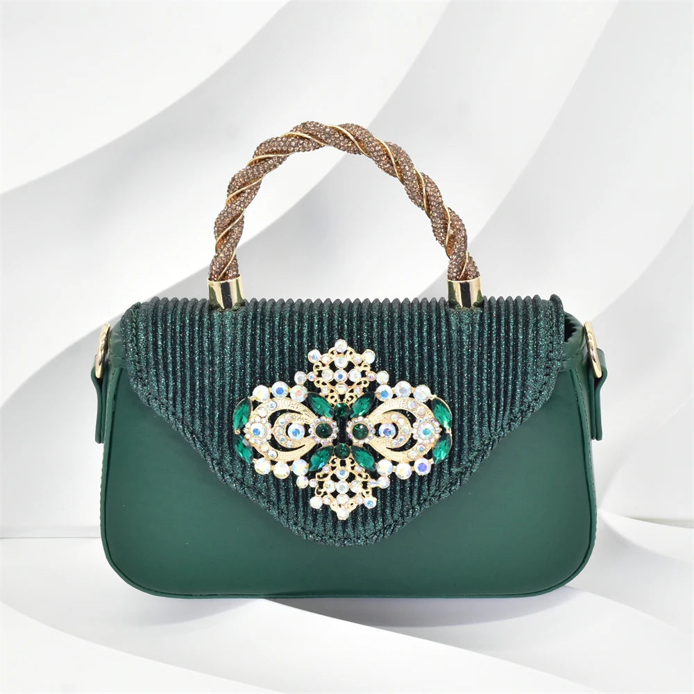 Latest Party Shoes and Bags To Match for Nigerian Luxury Pointed Toe Shoes with Rhinestones Party Ladies Shoes and Bag Set