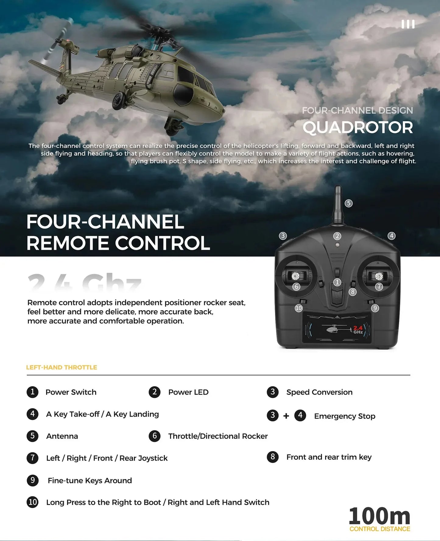 Realistic Four Channel Remote Control Military Helicopter With Brushless Motor