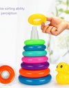 Children's Little Yellow Duck Rainbow Tower Stacking Circle Baby Early Childhood Education Puzzle Ring Montessoris Toy Kids