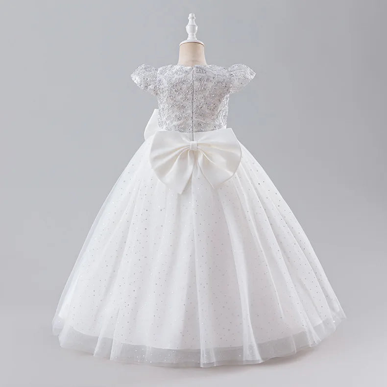 Girls Princess Dress - Fluffy Tulle Ball Gown with Bow Belt First Birthday Party Dress, Flower Girl Wedding Outfit