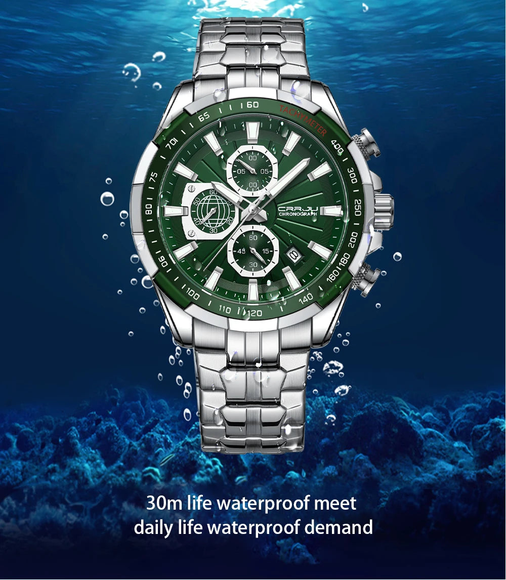 Men's Watches Fashion Business Multifunction Quartz Chronograph with Auto Date and Luminous Hands Relogio Masculino