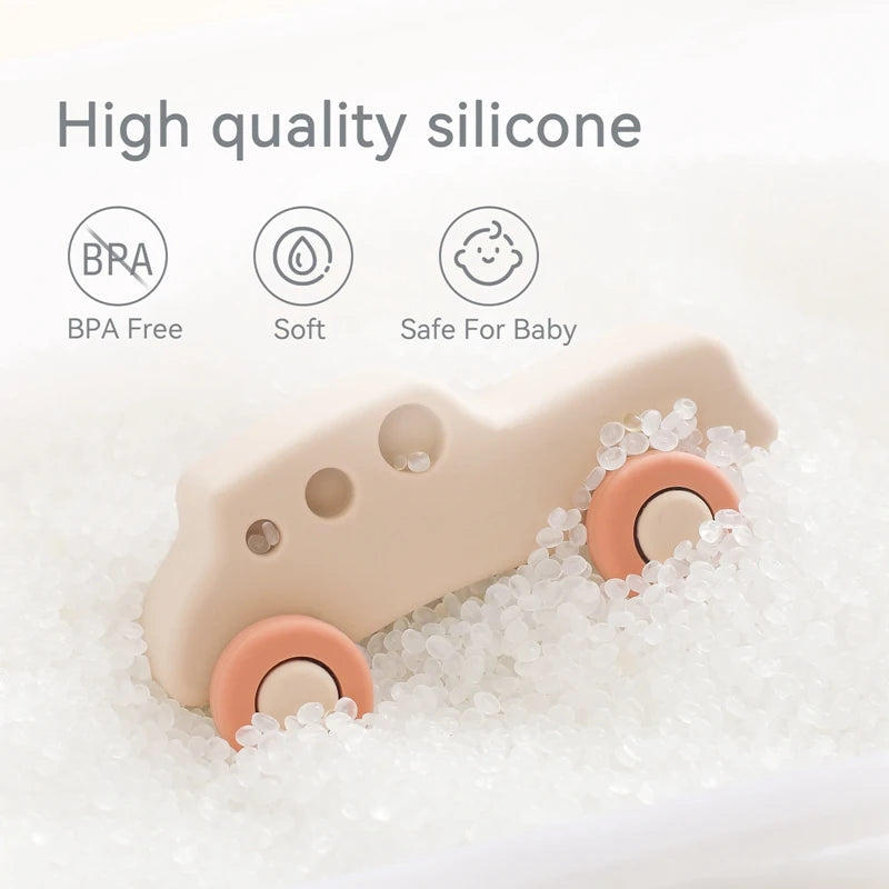 Baby Teether Toys Silicone Car Toys Baby Pushcart Bpa-free Car Airplane Cognitive Silicone Model Baby Room Decoration Baby Gift