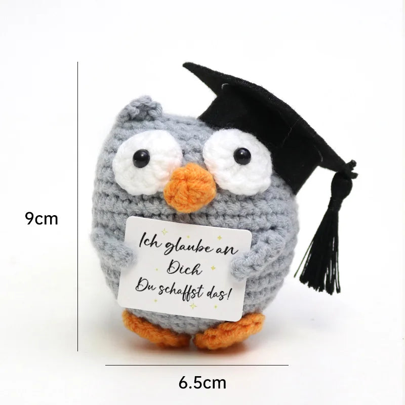 3 Pcs Positive Crochet Hedgehog Doll with Affirmation Card Home Room Decoration Funny Handmade Plush Doll Ornaments Christmas Gifts