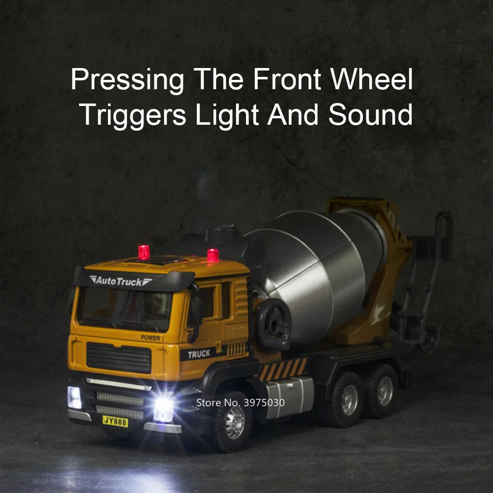 1:50 Scale Mixer Excavator Car Model Toy Simulation Sound Light Metal Die-cast Engineering Cement Transport Vehicles Gifts