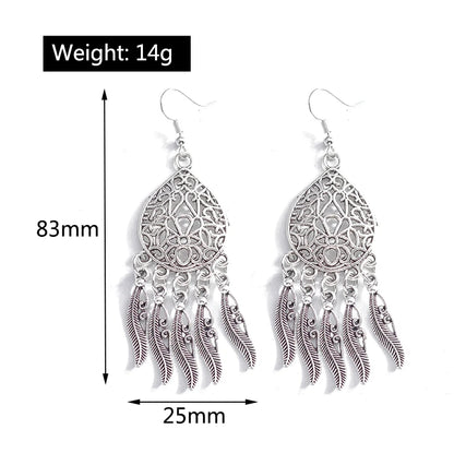 Statement Bohemian Vintage Ethnic Big Round Drop Earring Long Carved Flowers Drop Earrings For Women