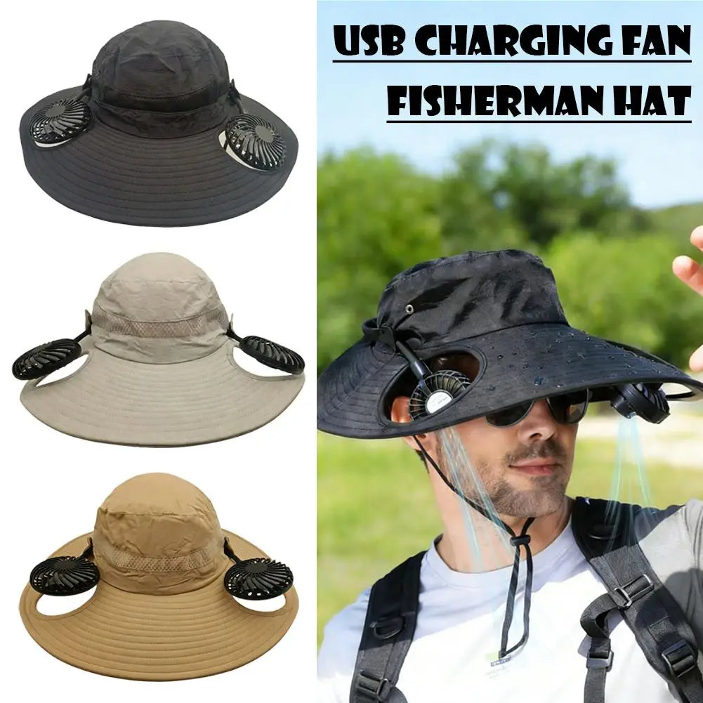 Wide Brim Sun Hat With Dual Fan And USB Charging
