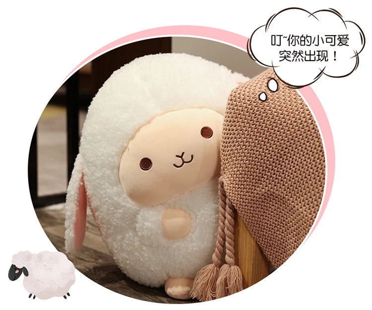 Cute Fluffy Sheep Plush Stuffed Animal Soft Round Pillow