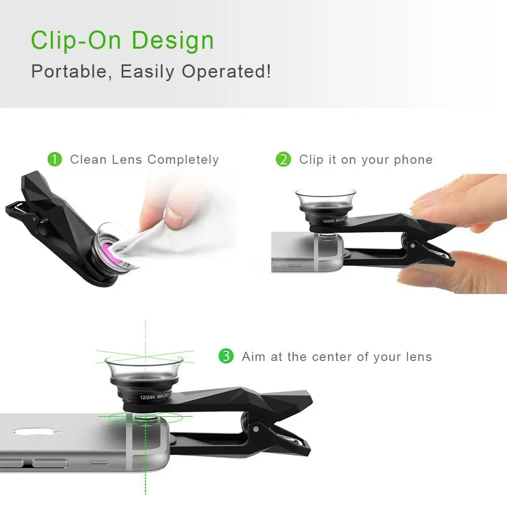 12X 24X Super Macro Smartphone Lens with Universal Clip