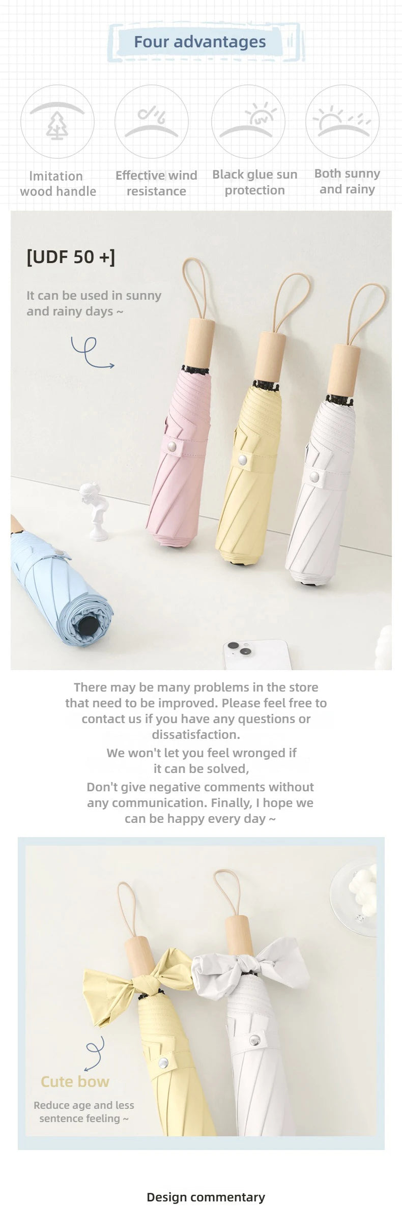 A wooden handle travel camping outdoor sunshade umbrella with high aesthetic value, French retro style umbrella