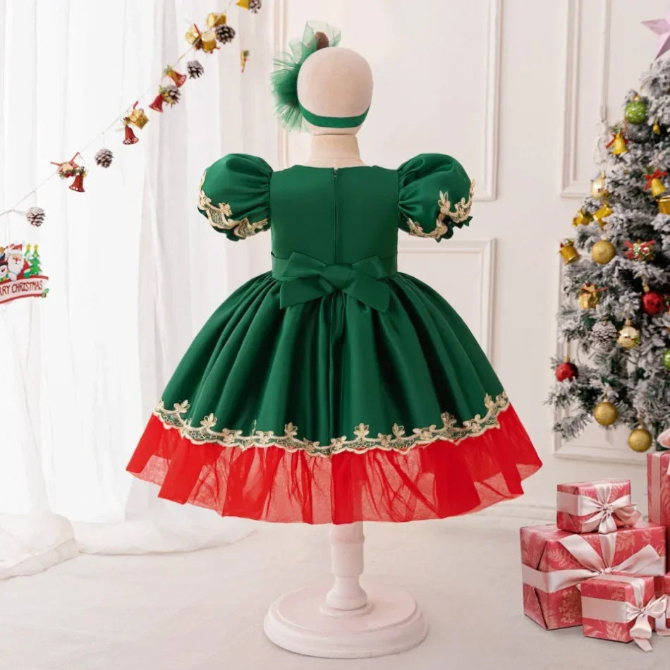 2Pcs Luxury Sequined Princess Christmas Dress for Girls Xmas Children's Cake Tiered Gala Formal Occasion Elegant Party Dresses