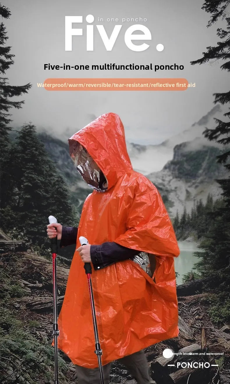 2 Pack Emergency Thermal Rain Ponchos with Hood for Hiking and Camping