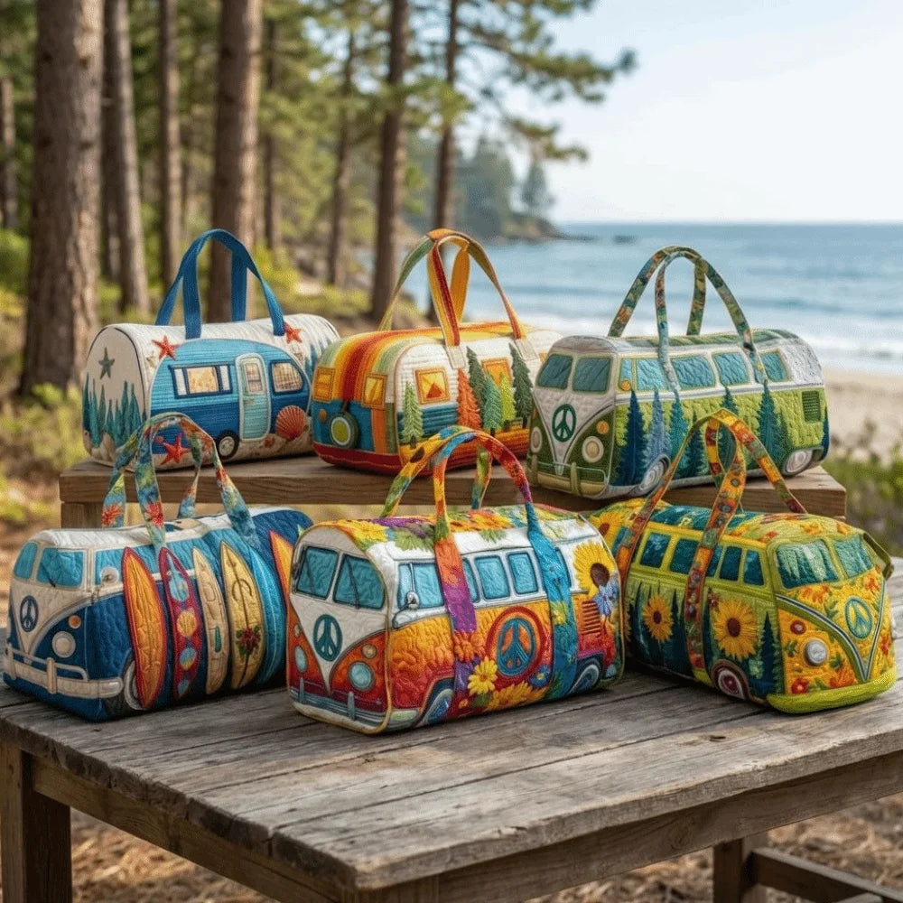 3D Quilted Bus Print Travel Duffle Bag Large Capacity Gym Tote