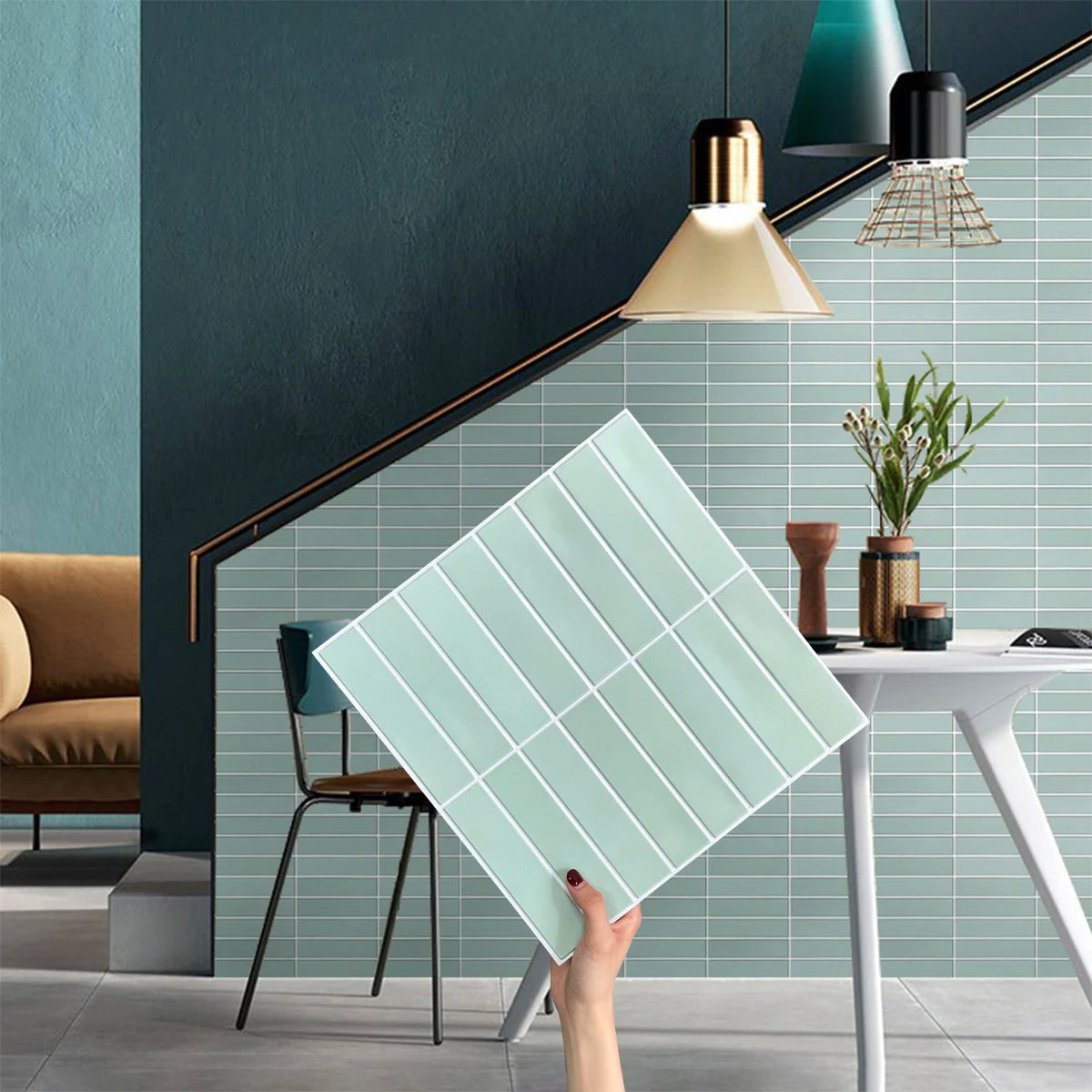 10pcs 3D Decorative Wall Stickers, Self-adhesive Kitchen Green Tile Stickers, Water and Mold Resistant, Easy to DIY, 30cm x 30cm