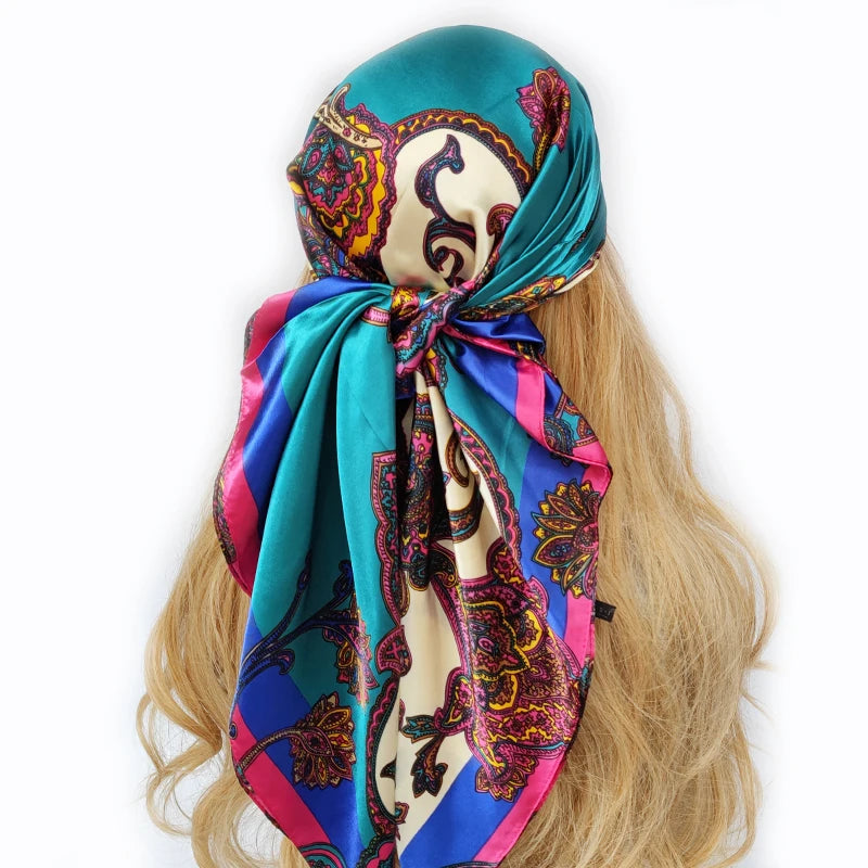 Retro Women Silk Scarf Bandanna Fashion Bohemian Pattern Square Hijab Lady Wrap Headband foulard muffler