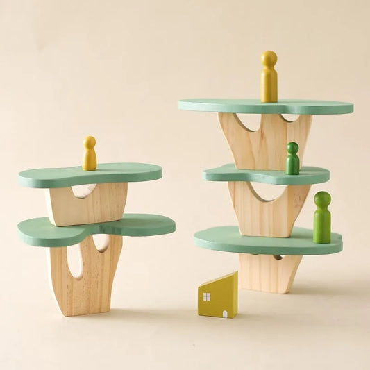 Montessori Wooden Tree Block Toys for Children Ornament Decoration Baby Stacking 3D Toy Wooden Blocks  Stacker Balancing Games