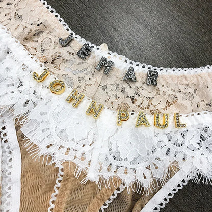 Custom Thong Name Crystal Letters woman Lace G-String Underwear Personalized Panties Customized Name Underpants Briefs