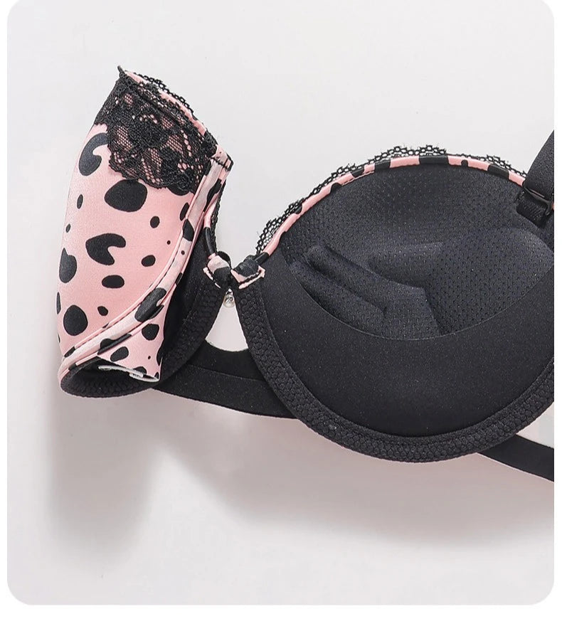 Womens Leopard Print Push Up Underwire Bra