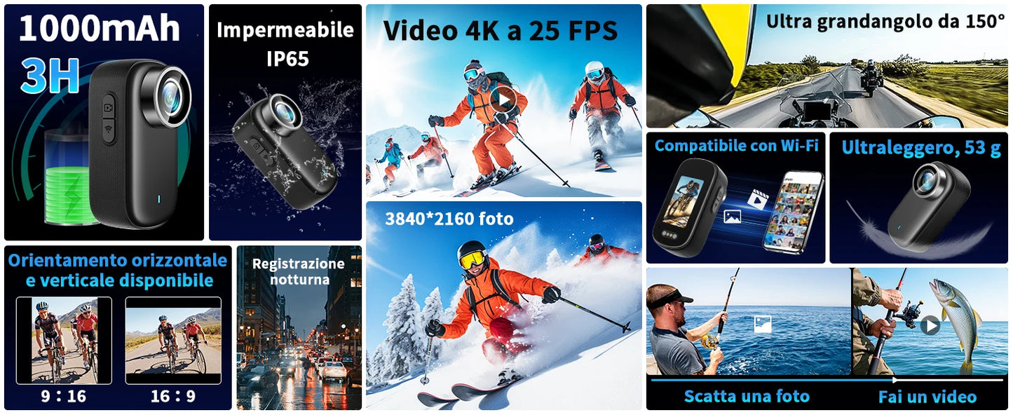 4K Mini Thumb Sports Camera Waterproof Magnetic Pocket Action Camera Wearable Body Cam for Motorcycle Helmet Cycling
