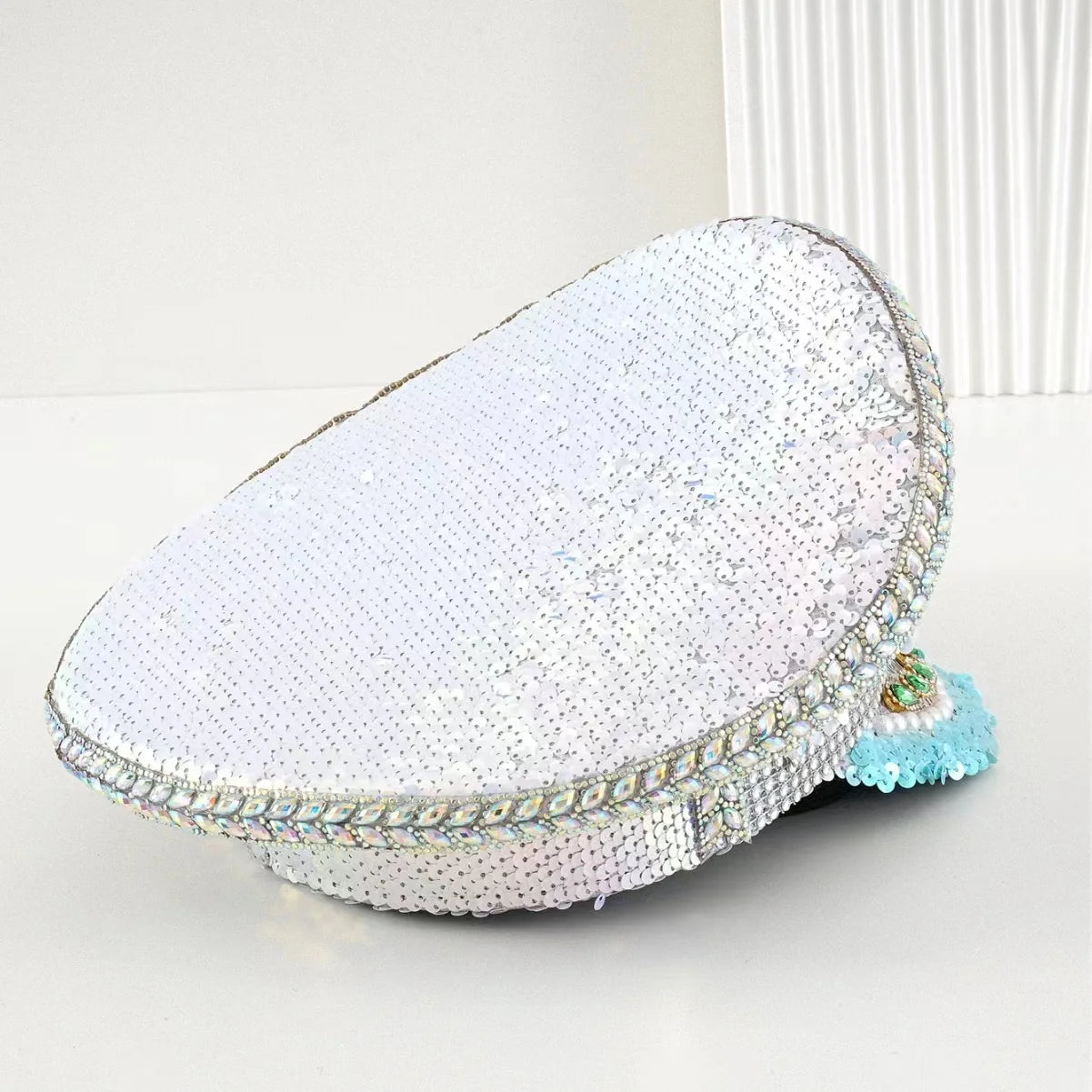 White Steampunk Rhinestone Captain Hat for Burningman Festival Woman, Vintage Military Cap for Man New Designs