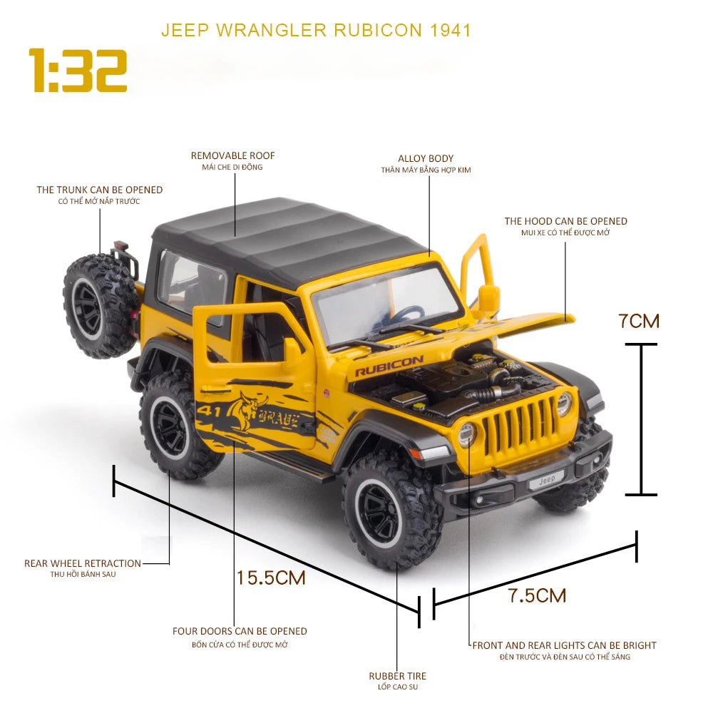 1:32 Jeep Wrangler Rubicon Alloy Off Road Diecast Model Hight Simulation Sound Light  Toy Collect Hobby Model Ornaments Gift